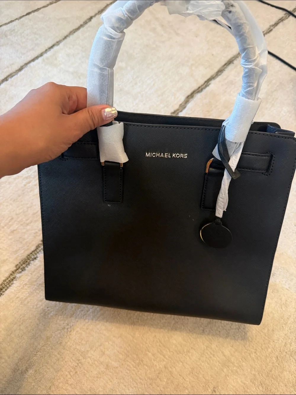 Michael Kors Black Saffiano Leather Tote with Gold Logo